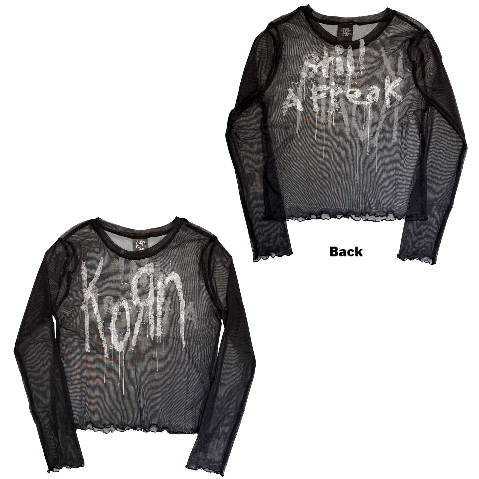 Korn Dam Långärmad Mesh-Crop Top: Still A Freak (Svart) (Tryck fram och bak) - 2