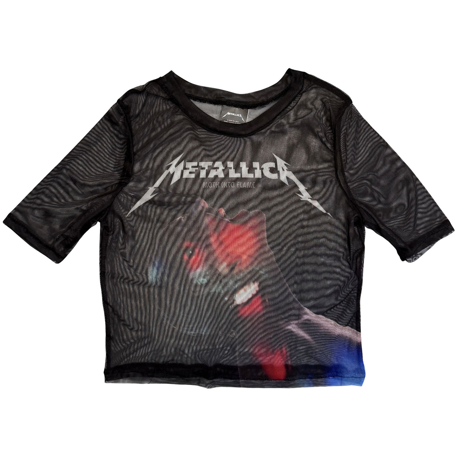 Metallica Dame Mesh Crop Top: Moth Into Flame (Sort) - 2