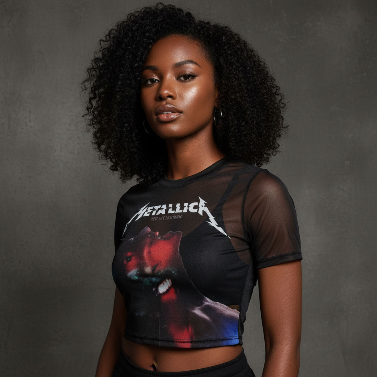 Metallica Dame Mesh Crop Top: Moth Into Flame (Sort)