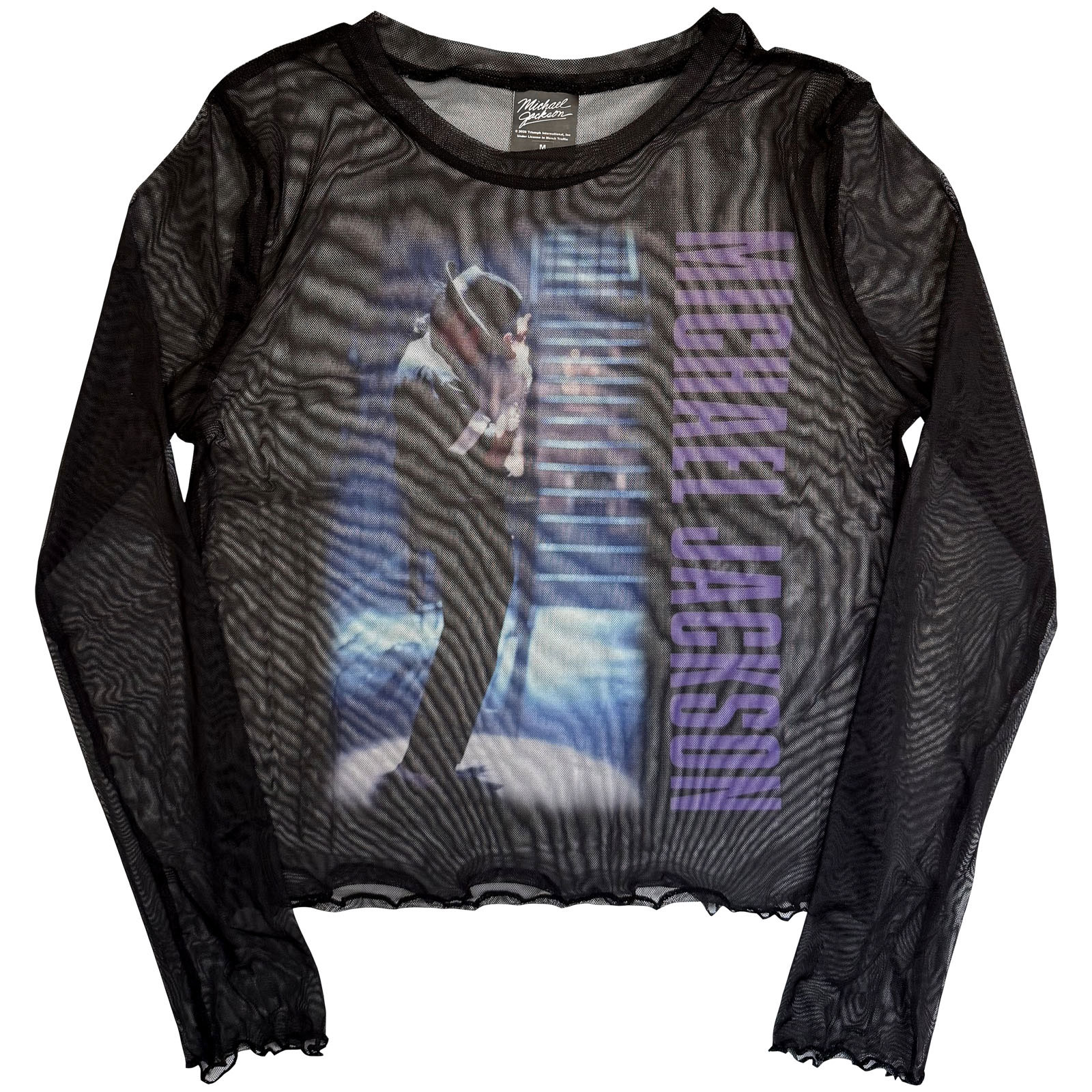 Michael Jackson Dame Langærmet Mesh Crop Top: Beat It (Sort) - 2