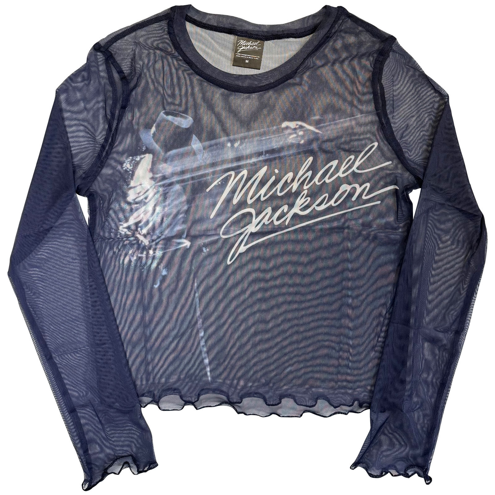 Michael Jackson Dam Långärmad Mesh-Crop Top: Blurred (Blå) - 2