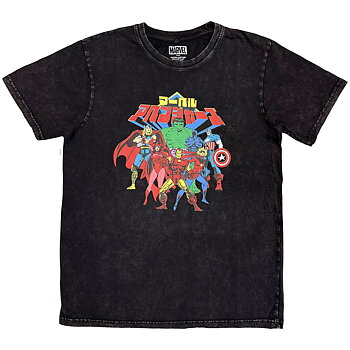 Marvel Comics Unisex Stone Wash T-Shirt: Avengers Japanese (Black) (Large)