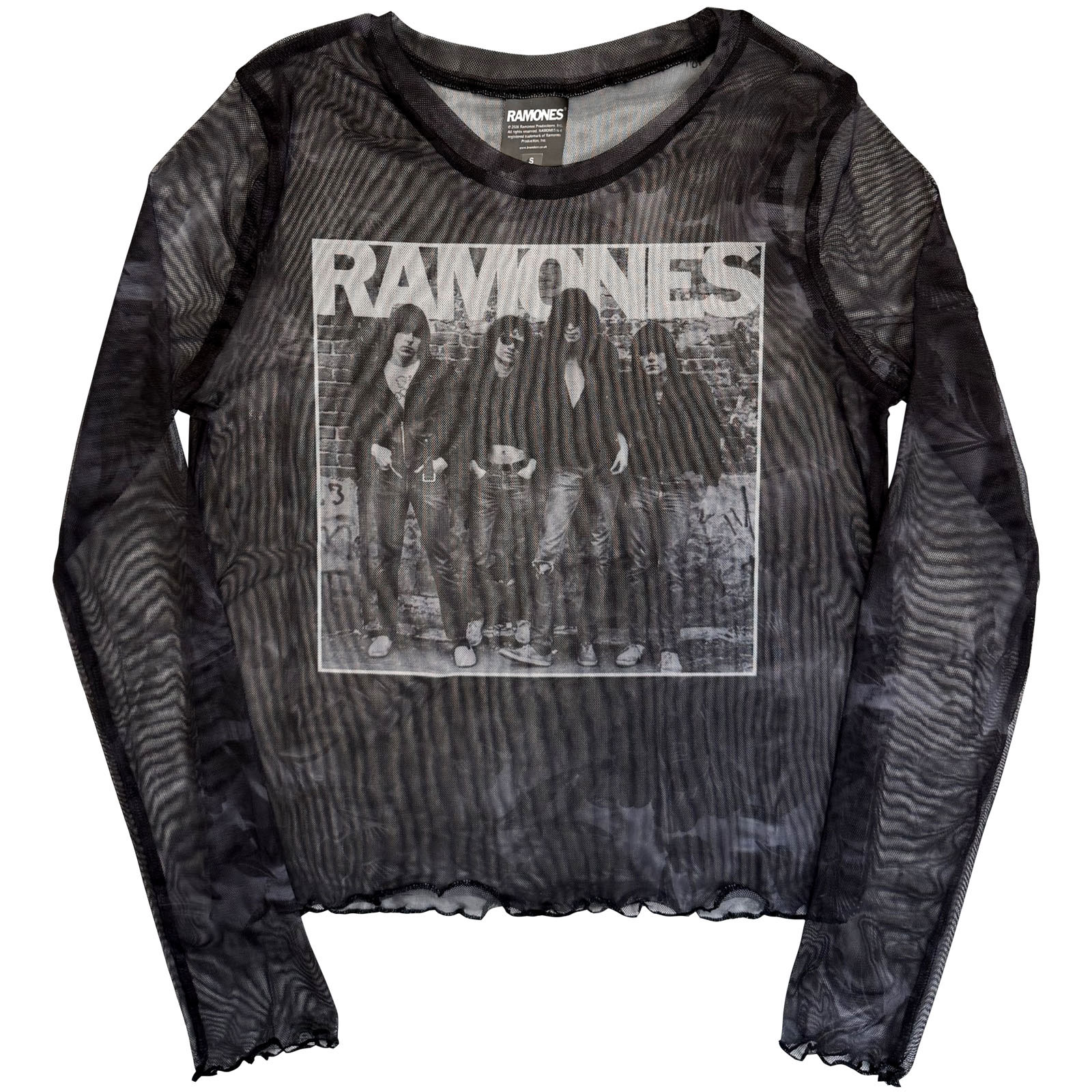 Ramones Dame Langermet Mesh Crop Top: 1st Album (Svart) - 2