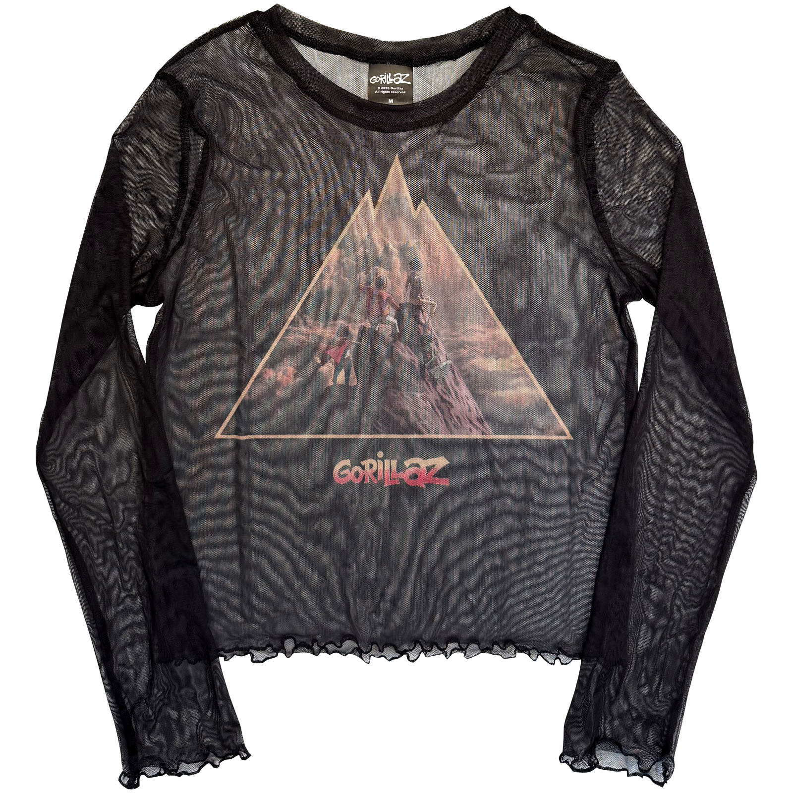 Gorillaz Dame Langærmet Mesh Crop Top: The Mountain (Sort) - 2