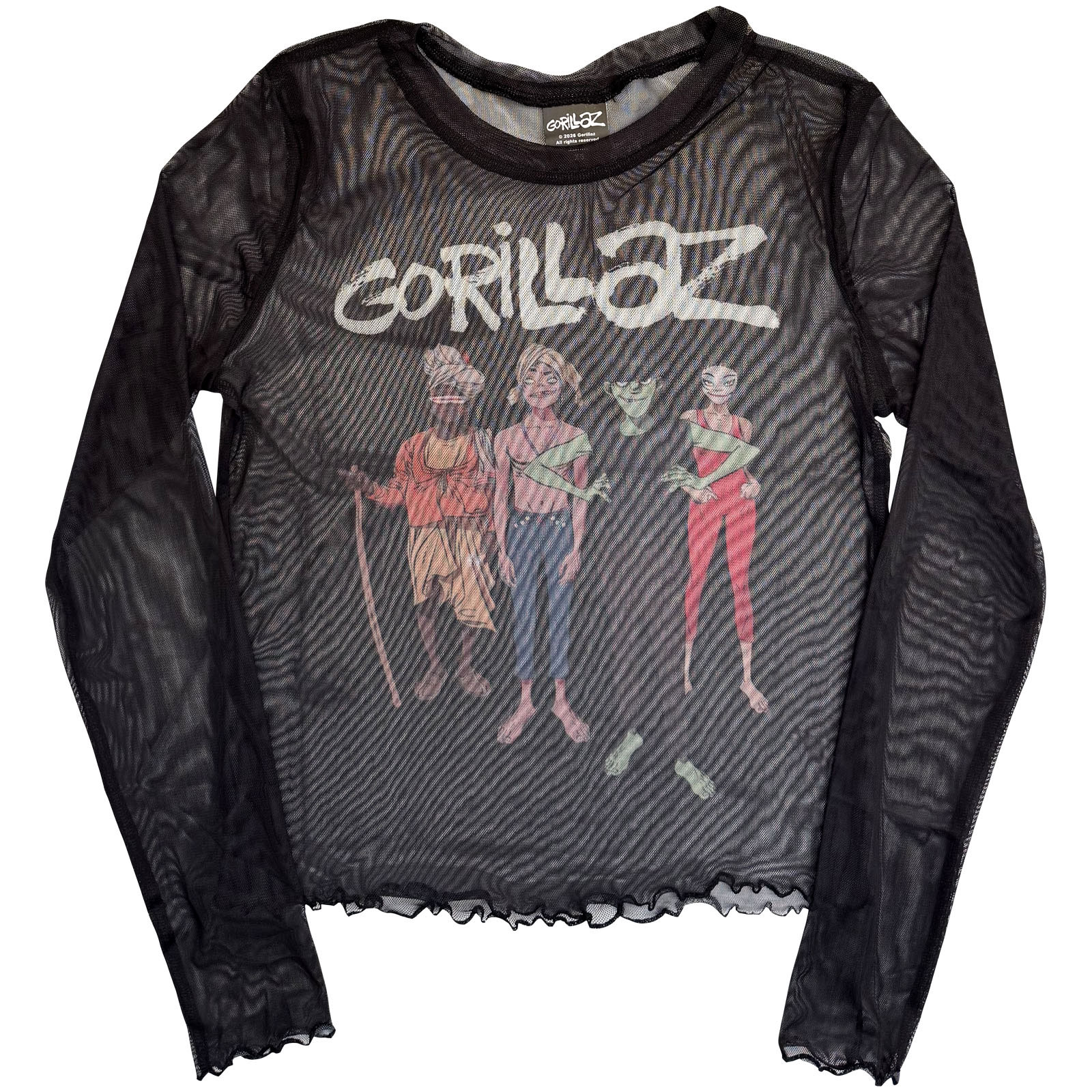 Gorillaz Dame Langærmet Mesh Crop Top: The Mountain Group (Sort) - 2