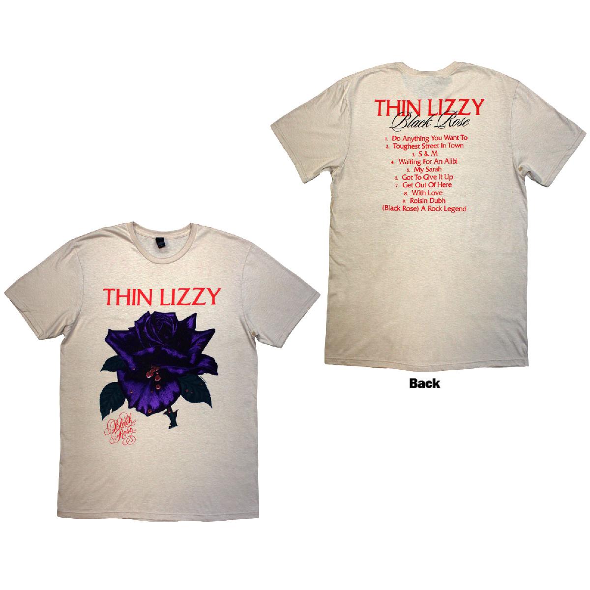 Thin Lizzy Unisex T-Shirt: Black Rose Tracklist (Back Print) (Medium)