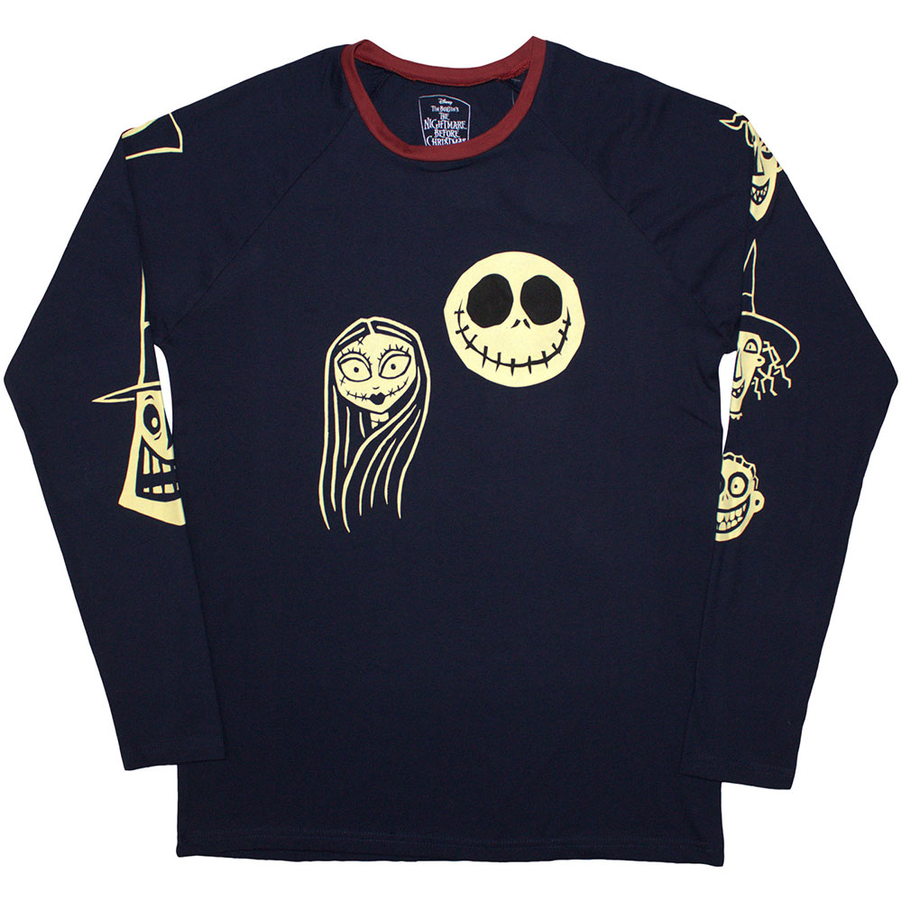 The Nightmare Before Christmas Unisex Long Sleeve T-Shirt: Faces AOP (Embellished) (Large)