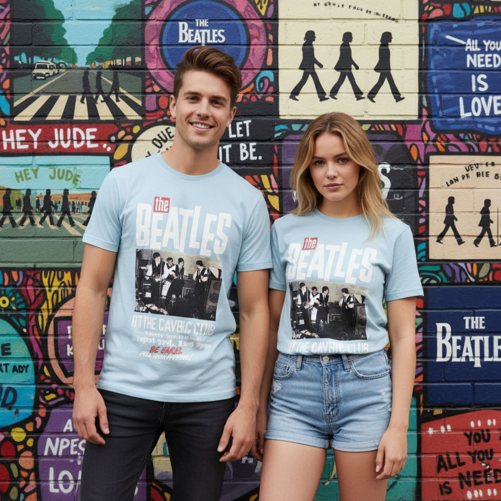 The Beatles Unisex Premium T-Shirt: Cavern (Ljusblå) (Ryggtryck)