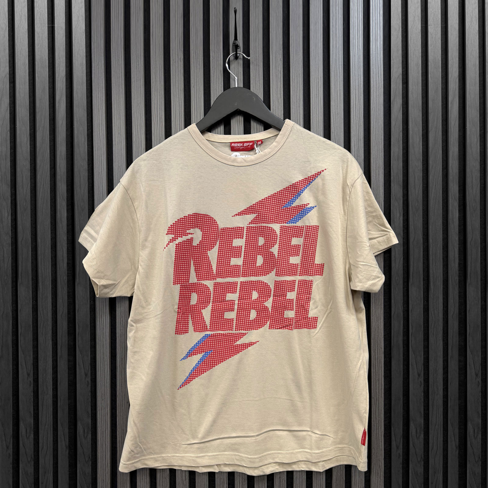 David Bowie Premium Oversize Dam T-shirt: Rebel Rebel Lightning Bolt (Naturvit) - 3