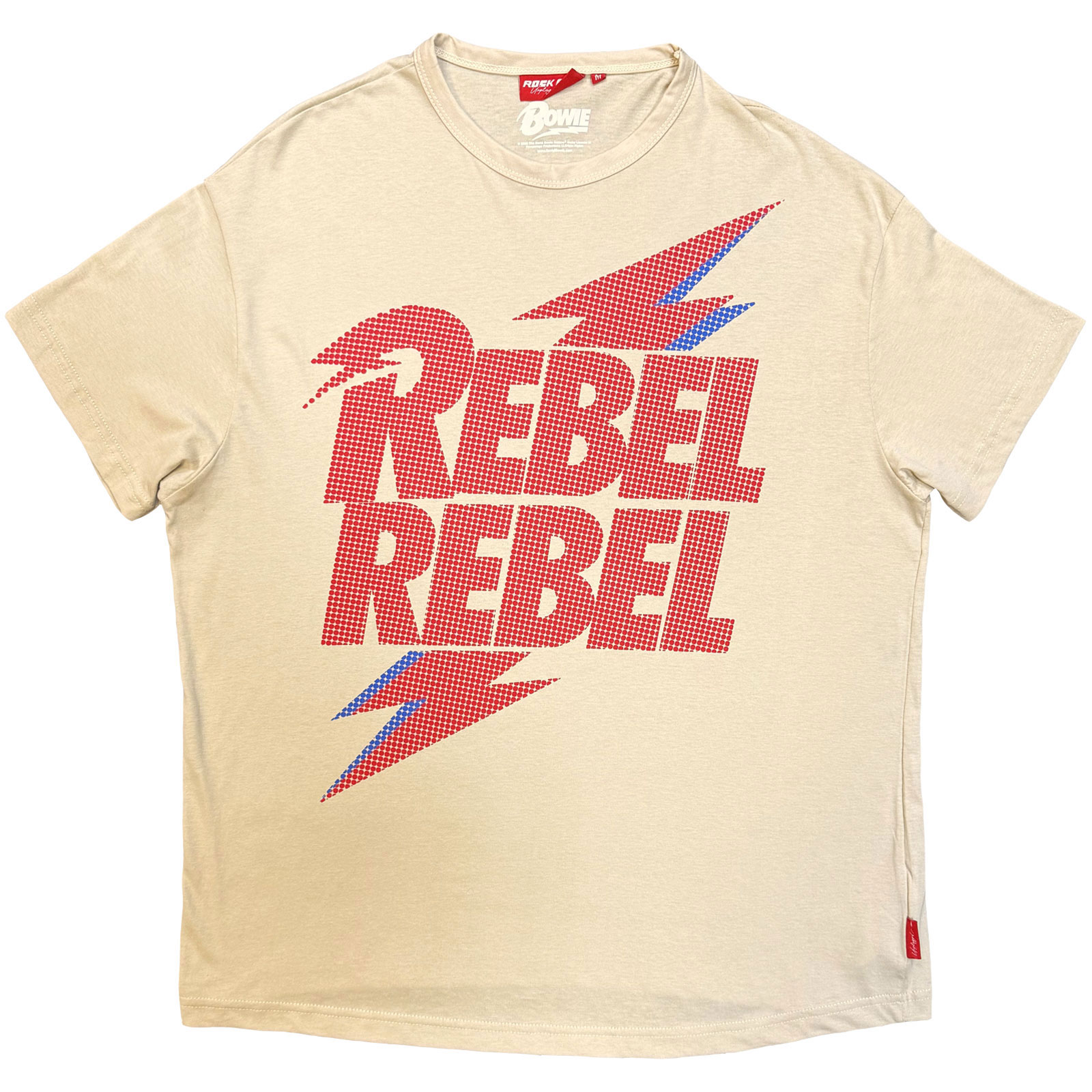 David Bowie Premium Oversize Dam T-shirt: Rebel Rebel Lightning Bolt (Naturvit) - 2