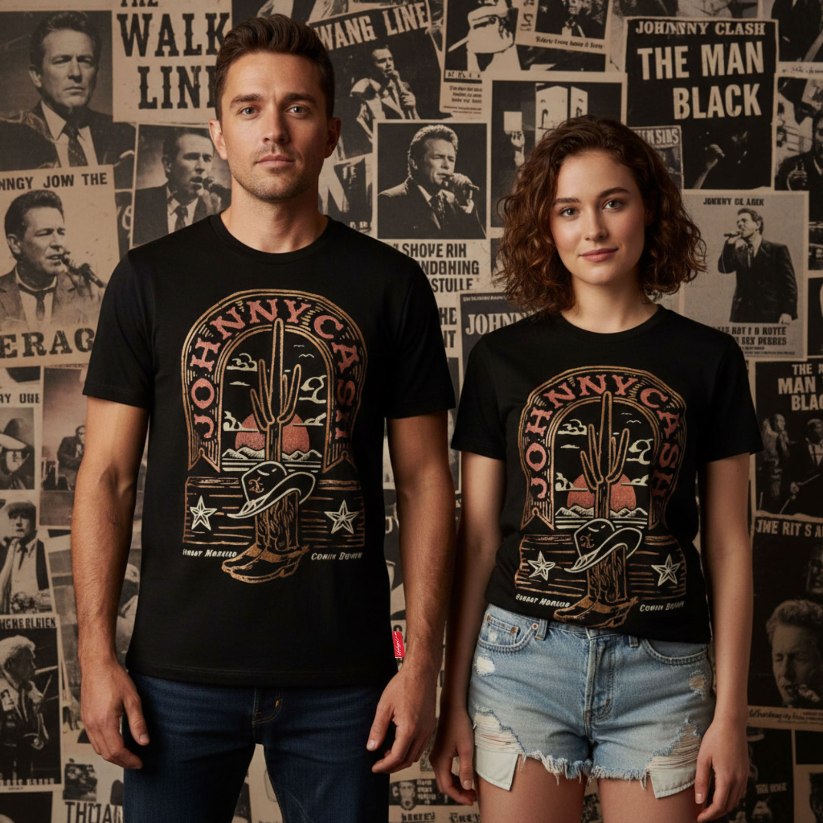 Johnny Cash Premium Dame T-shirt: Søndag Morgen (Sort)