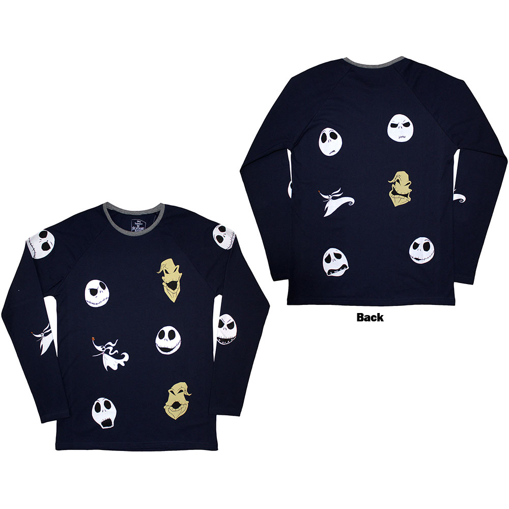 The Nightmare Before Christmas Unisex Long Sleeve T-Shirt: Character Heads (Back Print & Embellished) (Medium)
