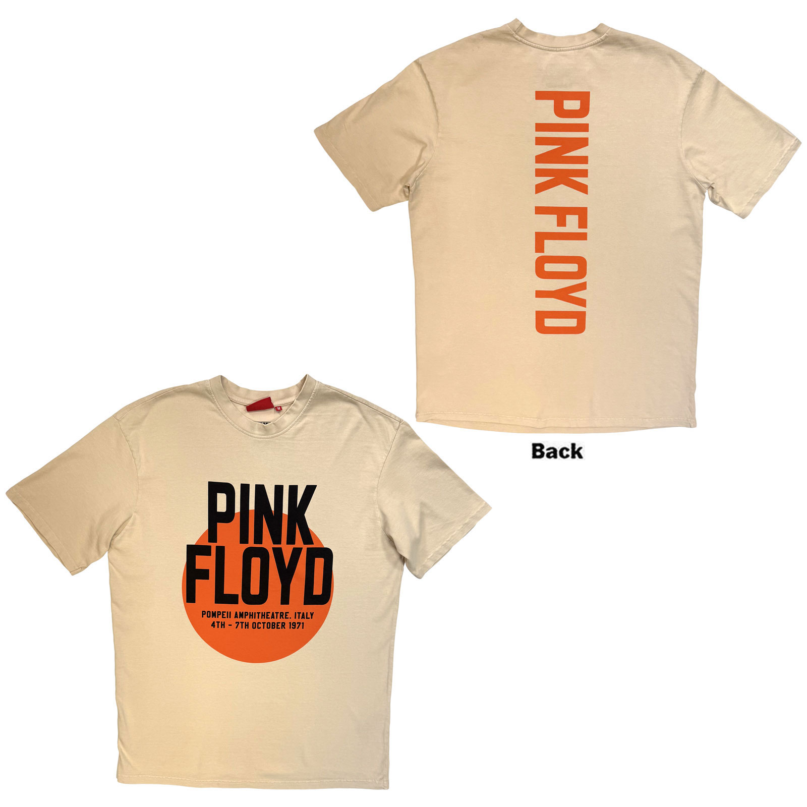 Pink Floyd Unisex Premium T-paita: Pompeii Circle Wash (Hiekka) (Takapaino) - 2