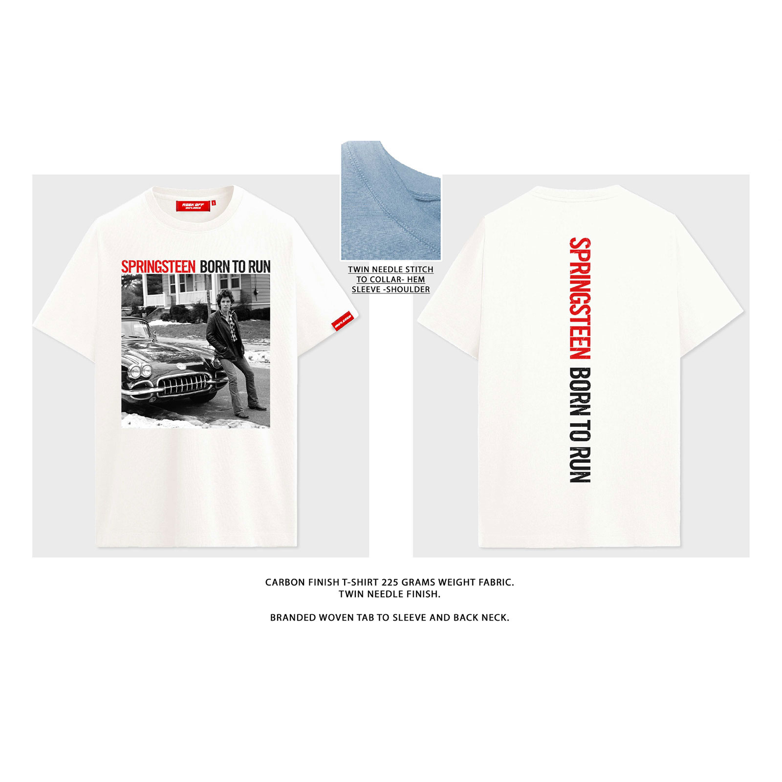 Bruce Springsteen Unisex Premium T-Shirt: Born To Run (White) (Back Print) - 7