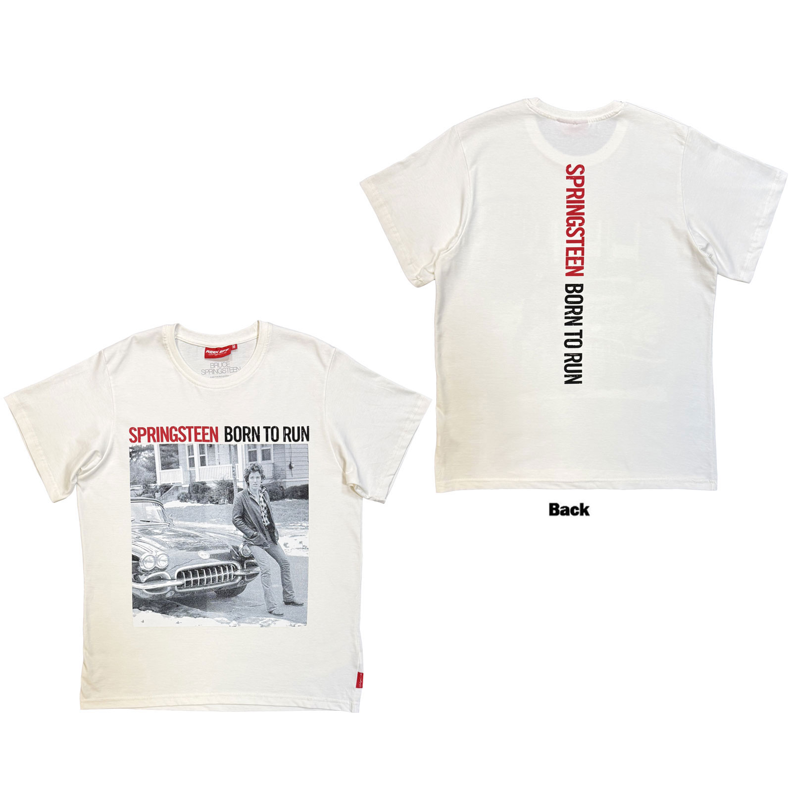 Bruce Springsteen Unisex Premium T-Shirt: Born To Run (White) (Back Print) - 2
