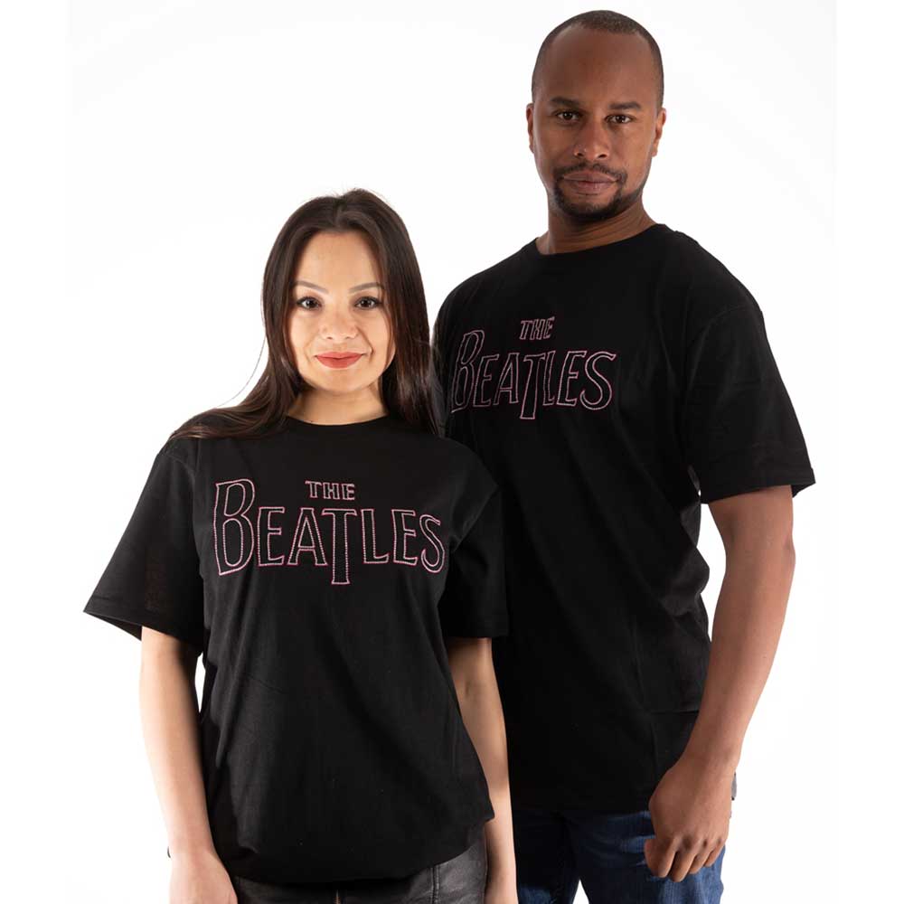 The Beatles Unisex T-Shirt: Drop T Logo (Embroidered) (Medium)