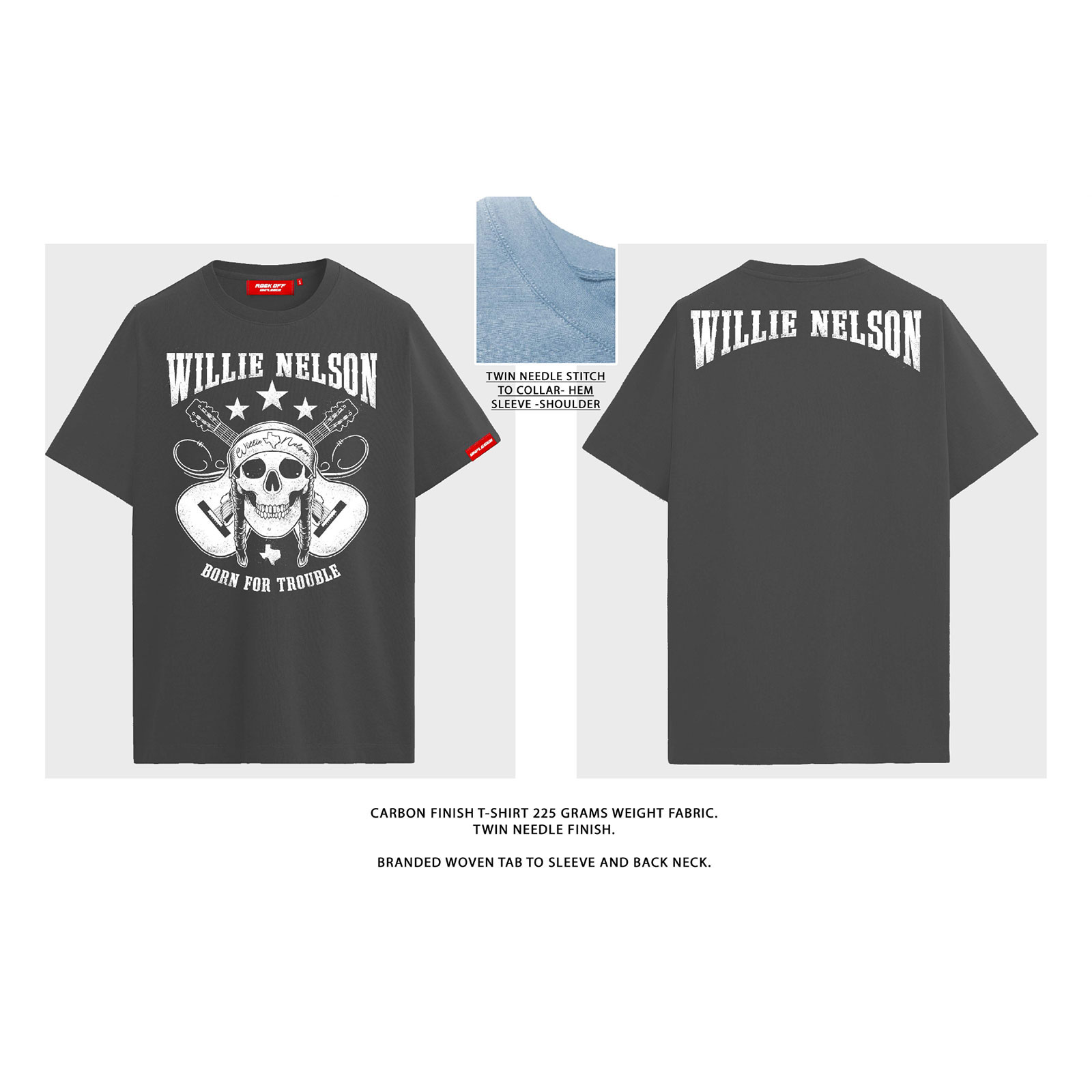Willie Nelson Unisex Premium T-Shirt: Outlaw (Charcoal Grey) - 4
