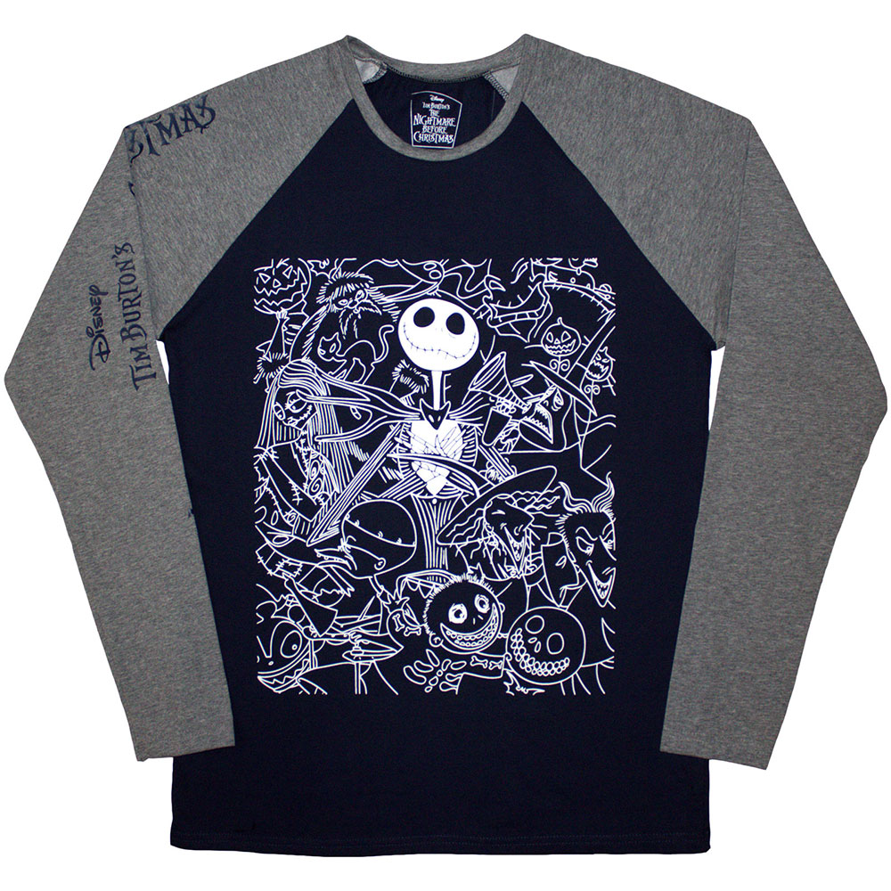 The Nightmare Before Christmas Unisex Raglan T-Shirt: Jack Crowd (Embellished) (Small)