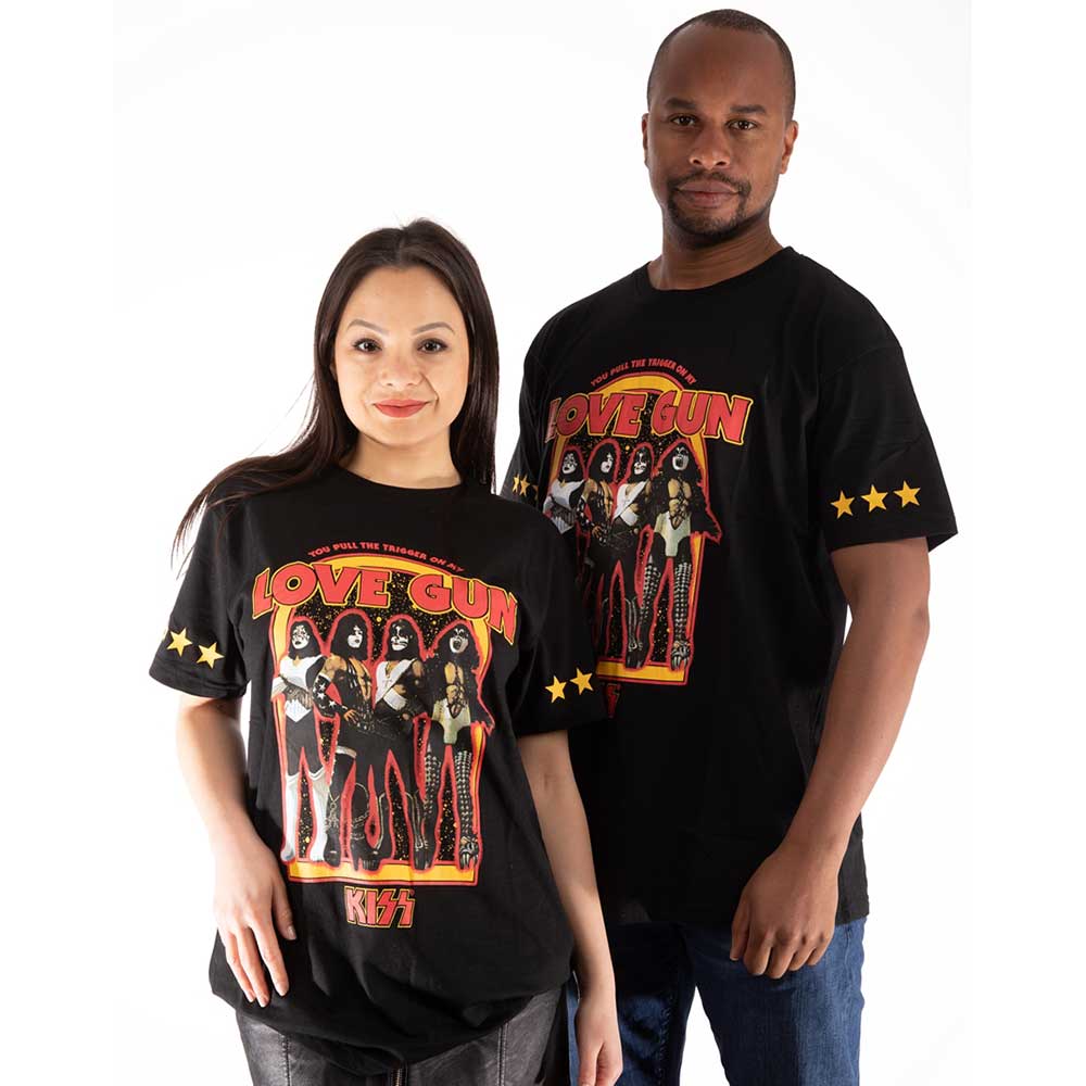 KISS Unisex T-Shirt: Love Gun Stars (Sleeve Print) (Medium)