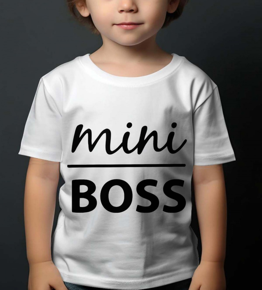 Barn t-shirt: "Mini Boss"- vit - storlek 7-8 år