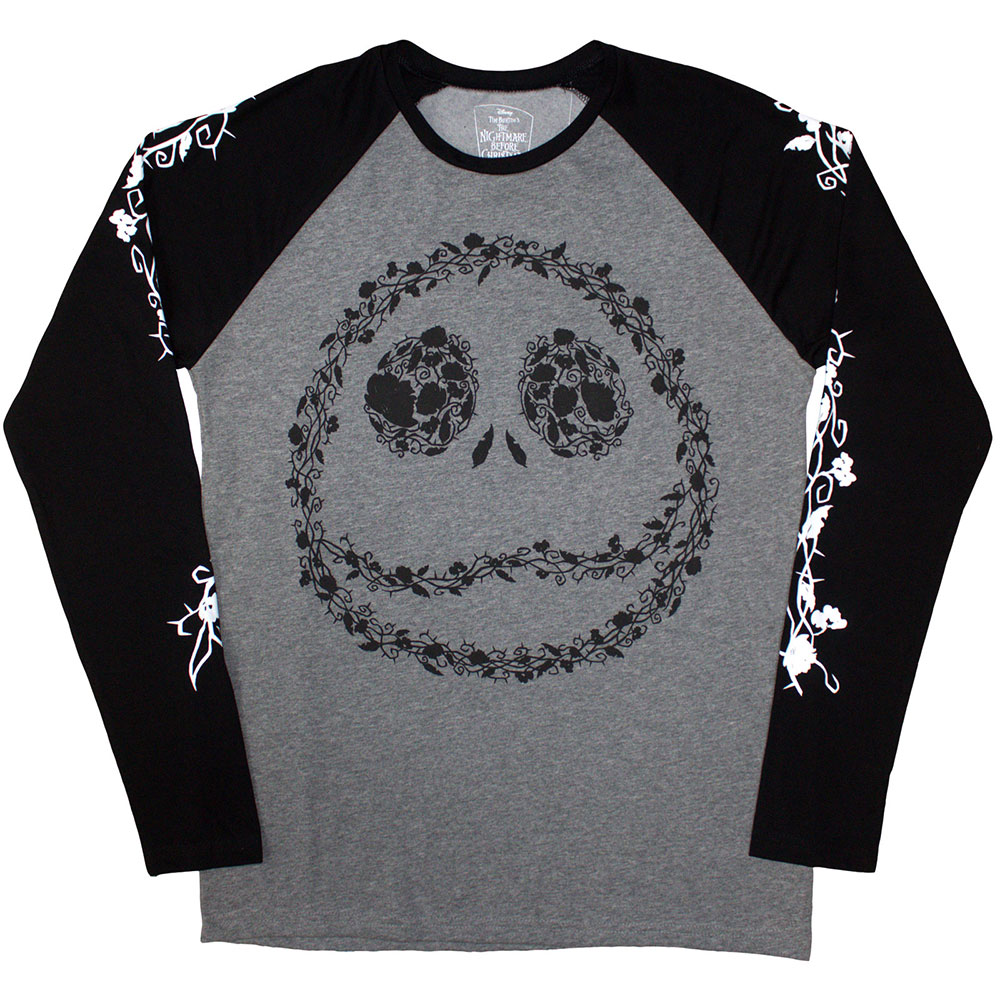 The Nightmare Before Christmas Unisex Raglan T-Shirt: Floral Jack (Embellished) (Large)