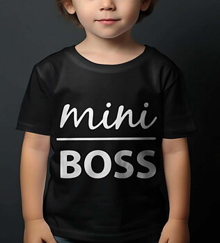 Kids t-shirt: "Mini Boss" - black - size 12-14 years