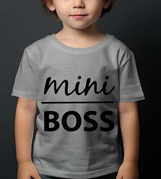 Kids t-shirt: "Mini Boss" - gray - size 9-11 years