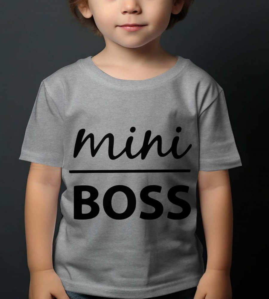 Barn t-shirt: "Mini Boss" - grå - storlek 12-14 år