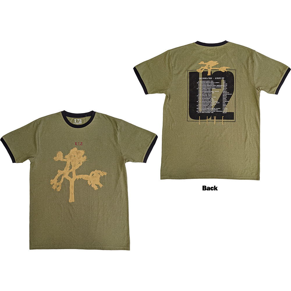 U2 Unisex Ringer T-Shirt: Joshua Tree Europe 1987. (Back Print) (XX-Large)