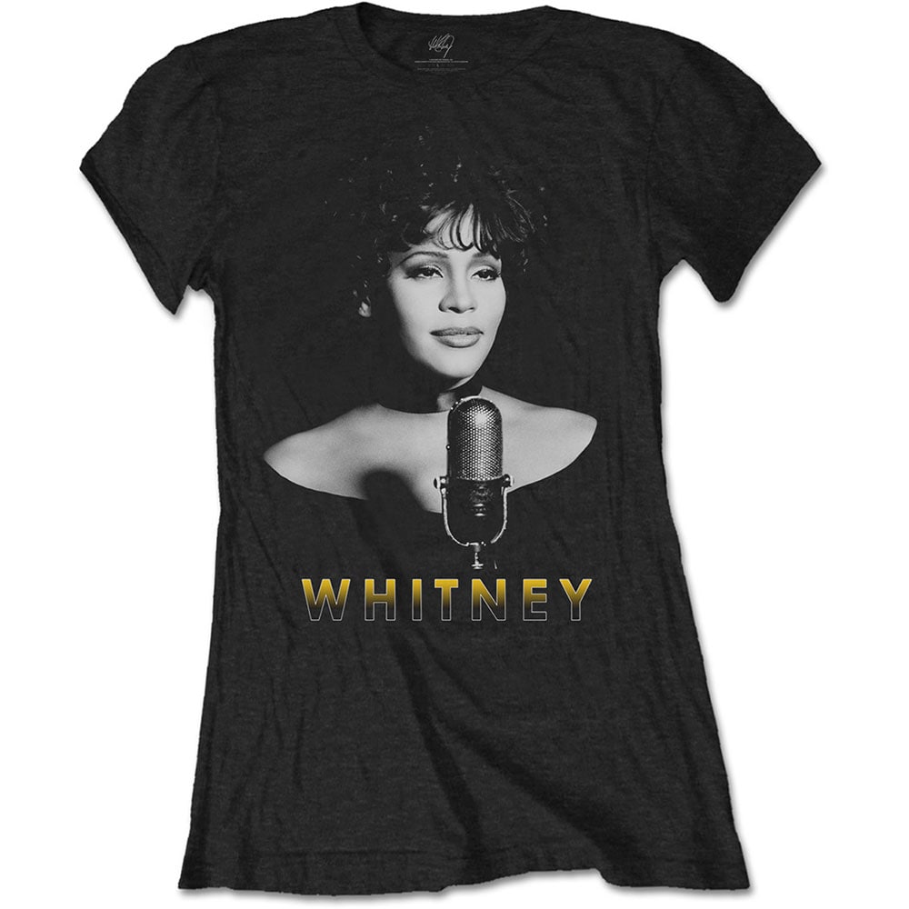 Whitney Houston Ladies T-Shirt: Black & White Photo (Small)