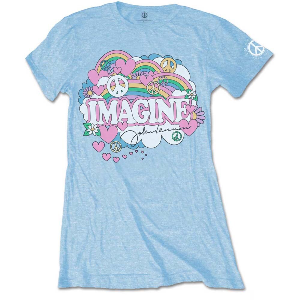 John Lennon Ladies T-Shirt: Rainbows, Love & Peace (X-Small)