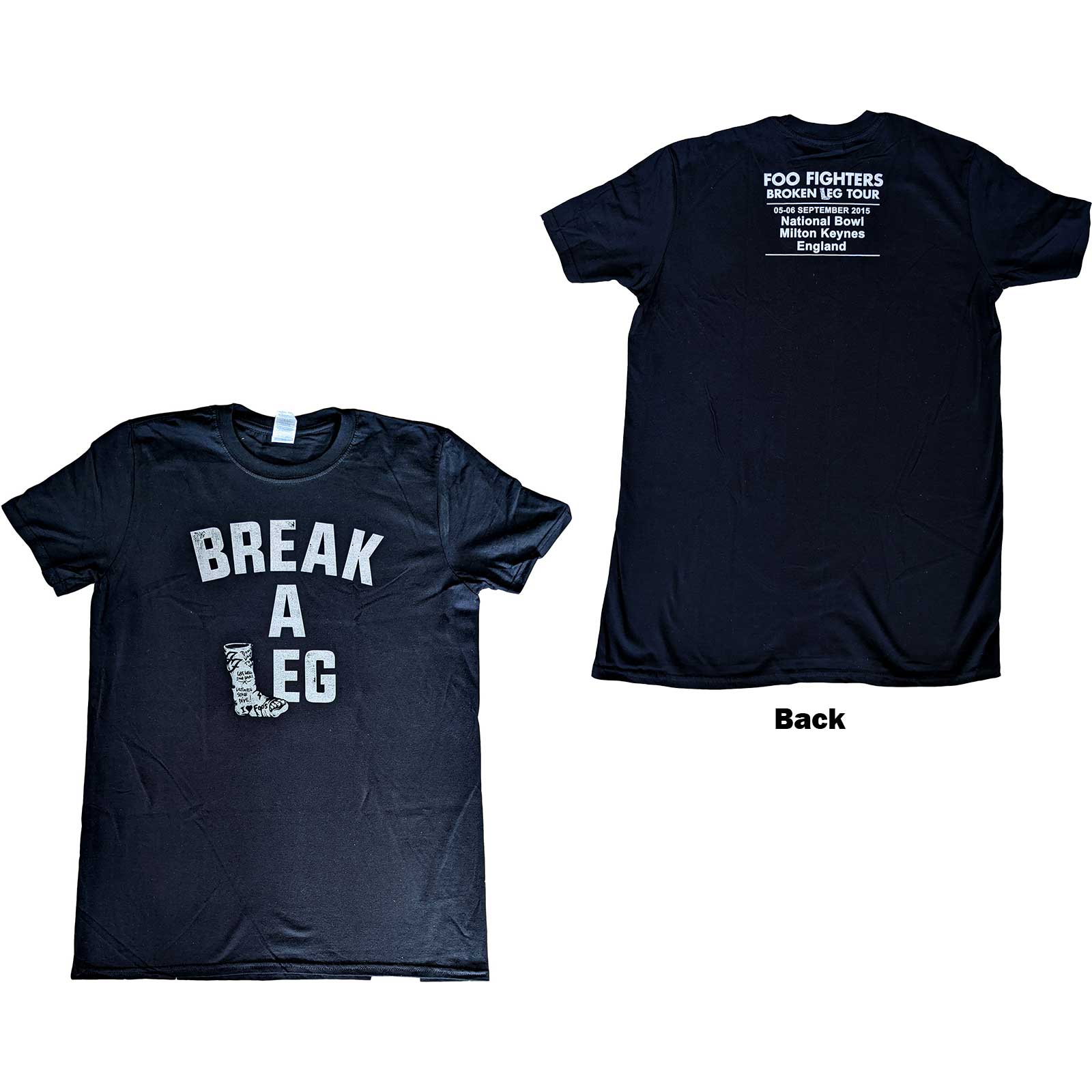 Foo Fighters Unisex T-Shirt: Break A Leg Milton Keynes (Back Print) (Ex-Tour) (Medium)