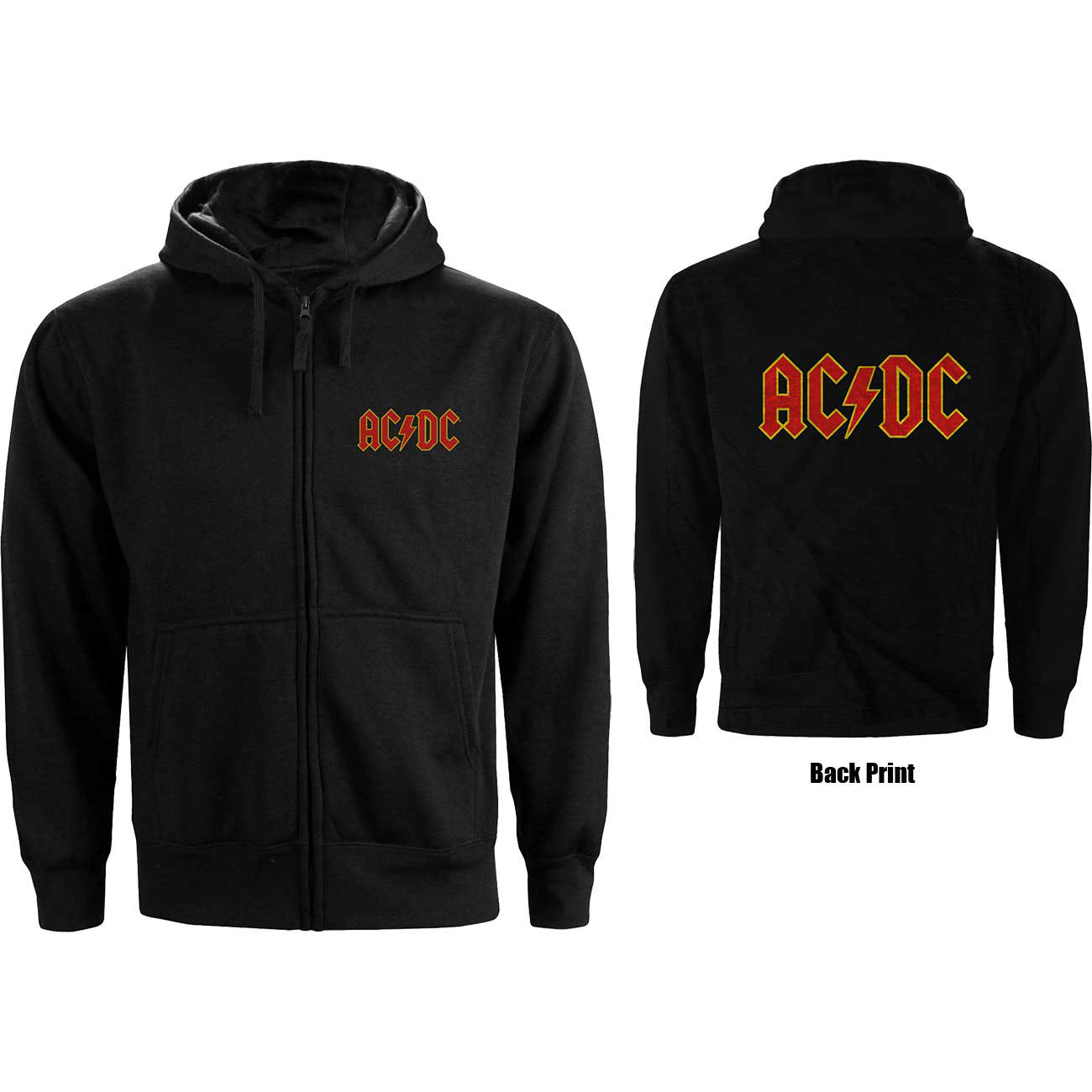 AC/DC Ladies Zipped Hoodie: Logo (Back Print) (X-Large)