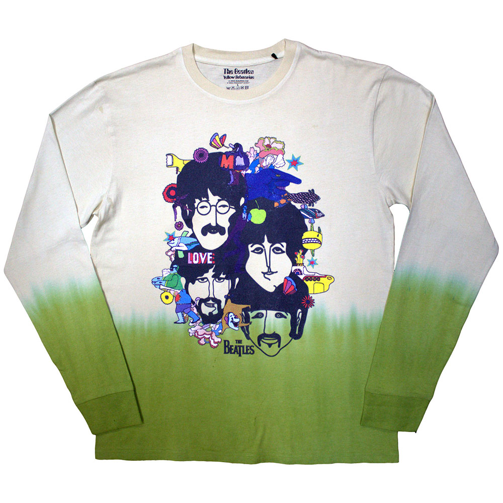 The Beatles Unisex Long Sleeve T-Shirt: Yellow Submarine Heads Collage (Wash Collection) (Medium)