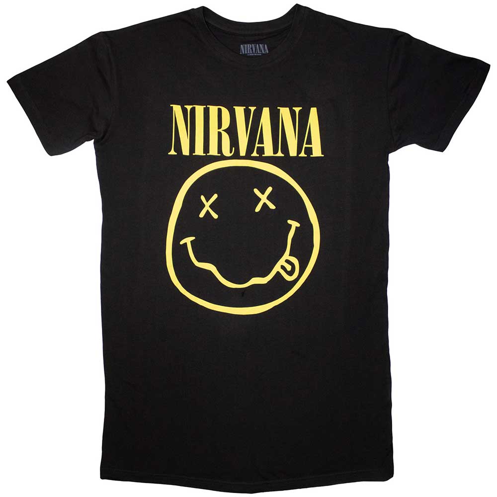 Nirvana Ladies T-Shirt Dress: Yellow Happy Face (Large)