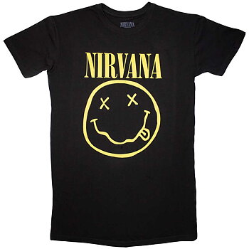 Nirvana Ladies T-Shirt Dress: Yellow Happy Face (Large)