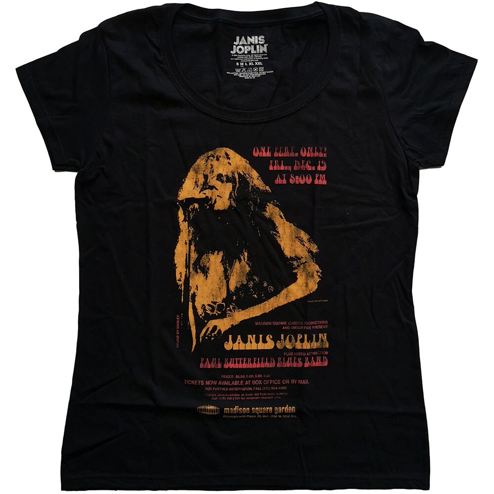 Janis Joplin Ladies T-Shirt: Madison Square Garden (Soft Hand Inks) (Medium)