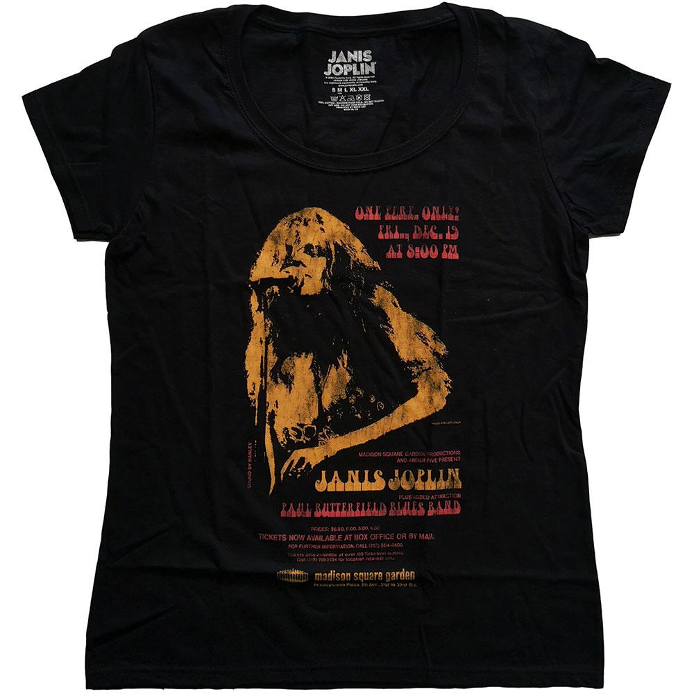 Janis Joplin Ladies T-Shirt: Madison Square Garden (Soft Hand Inks) (Large)