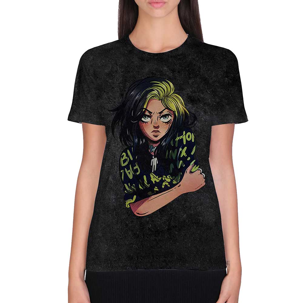 Billie Eilish Unisex T-Shirt: Anime Billie (Dip-Dye) (Large)