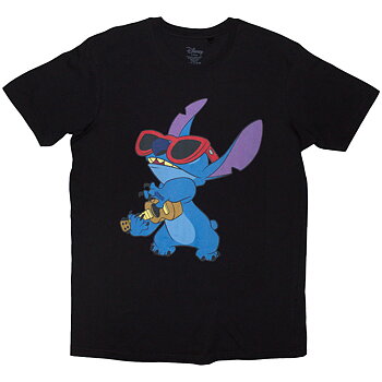 Disney Unisex T-Shirt: Lilo & Stitch Stitch Guitar (Black) (X-Large)