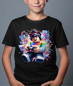Roblox Børn T-shirt - Multiscreen - Sort - 100% Bomuld