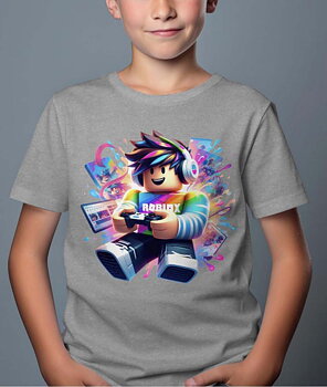 Roblox Børn T-shirt - Multiscreen - Grå - 100% Bomuld