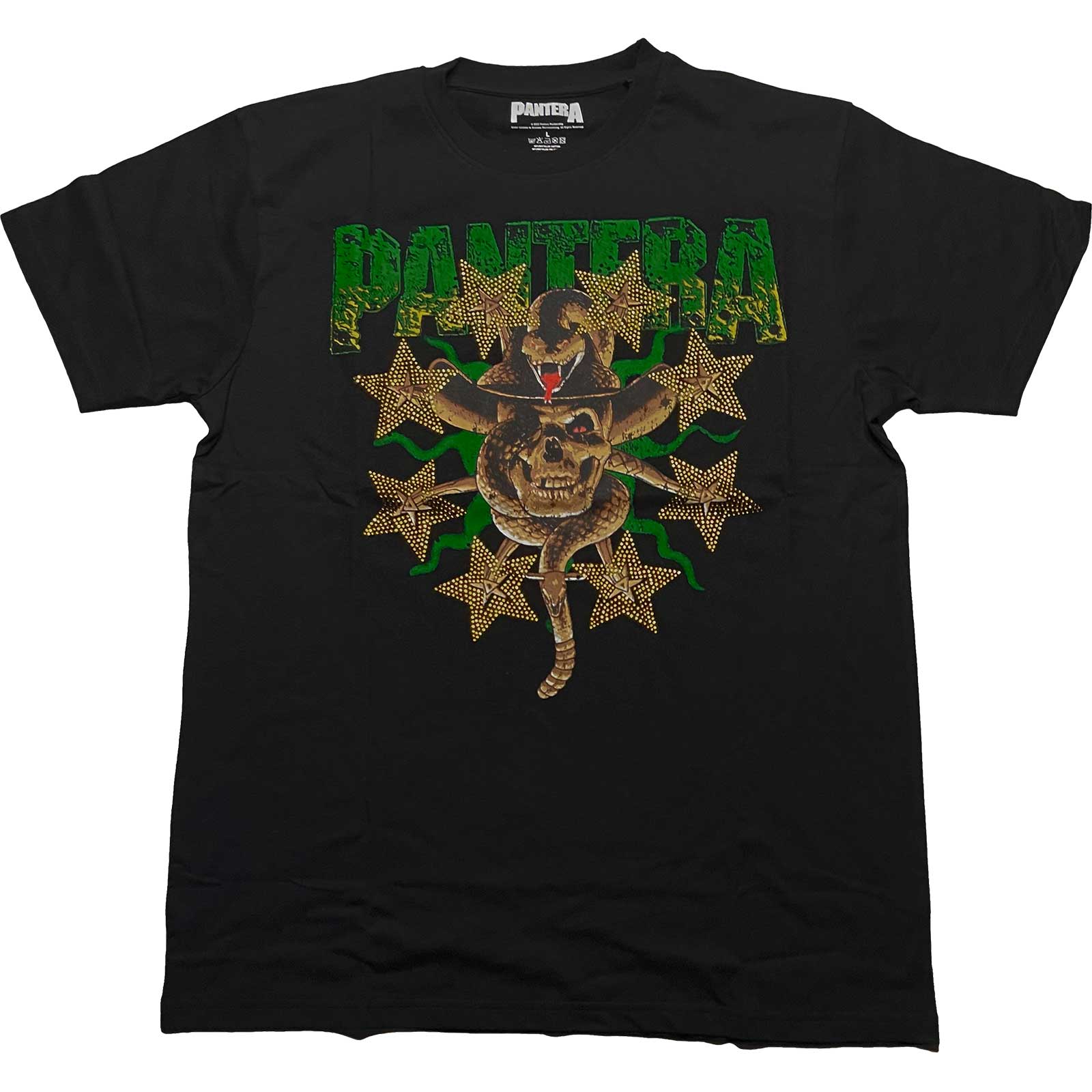 Pantera Unisex Embellished T-Shirt: Skull & Snake (Diamante) (Medium)