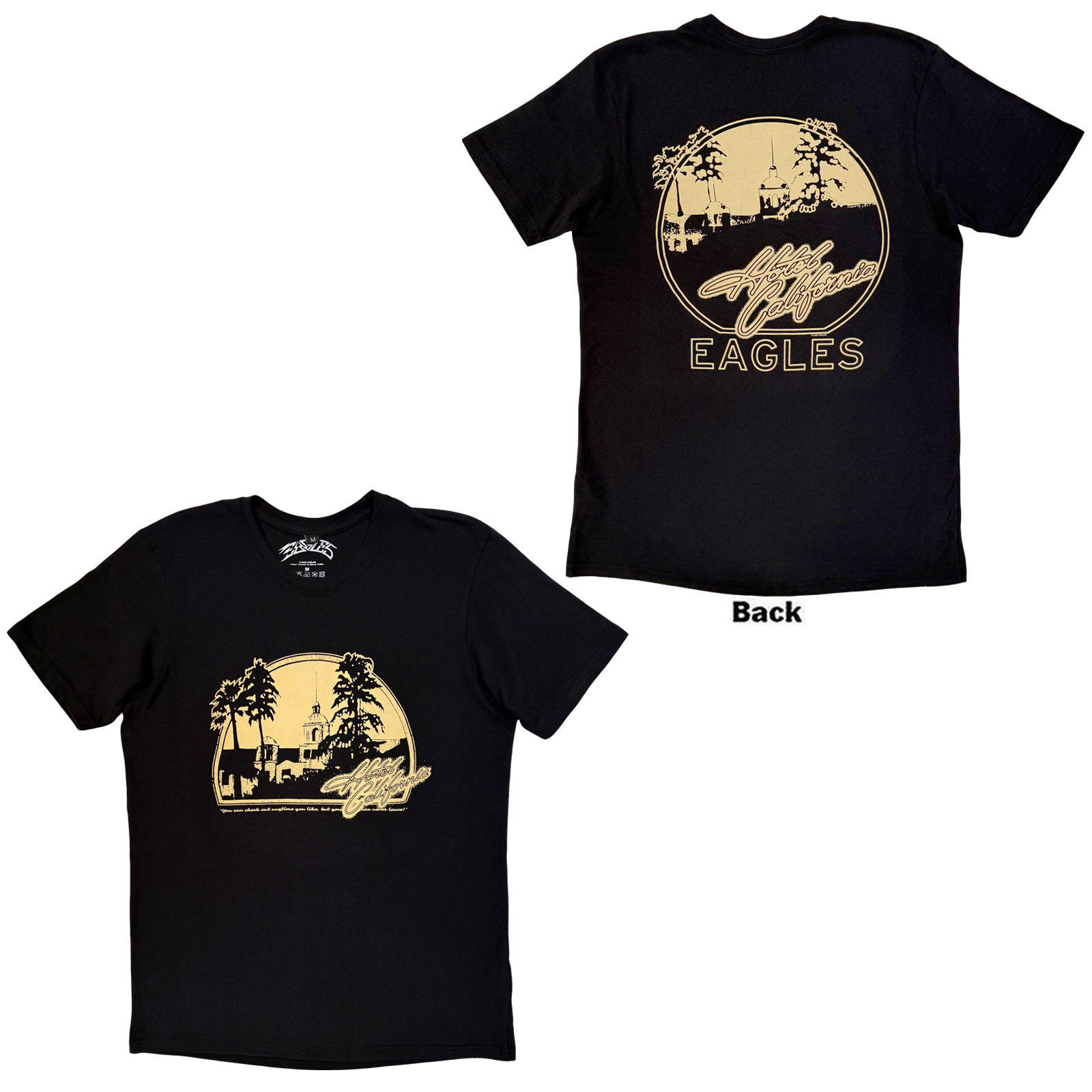 Eagles Unisex Premium Carbon T-shirt: Hotel California (Sort) (Tryk På Ryggen) - 3