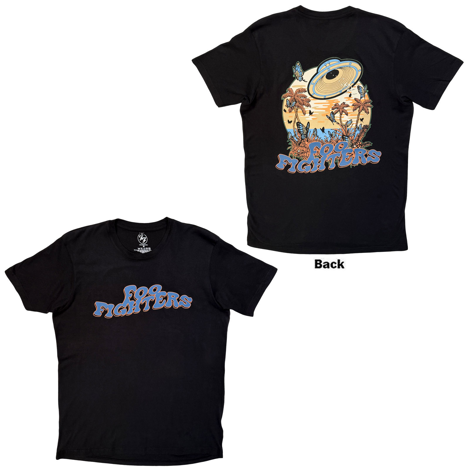 Foo Fighters Unisex Premium Carbon T-Shirt: Space Butterflies (Black) (Back Print) - 3