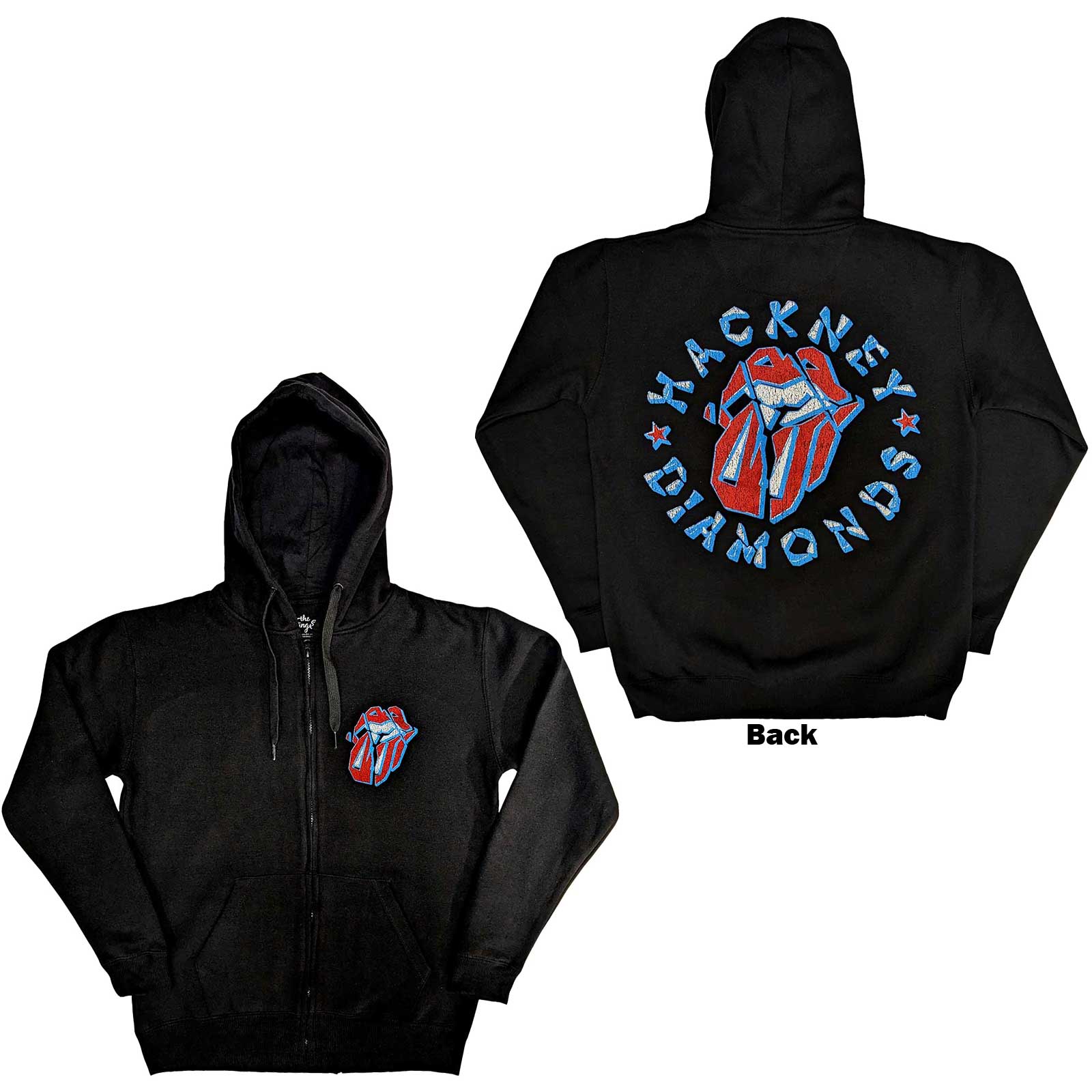 The Rolling Stones Unisex Zipped Hoodie: Hackney Diamonds Stars (Back Print) (Small)