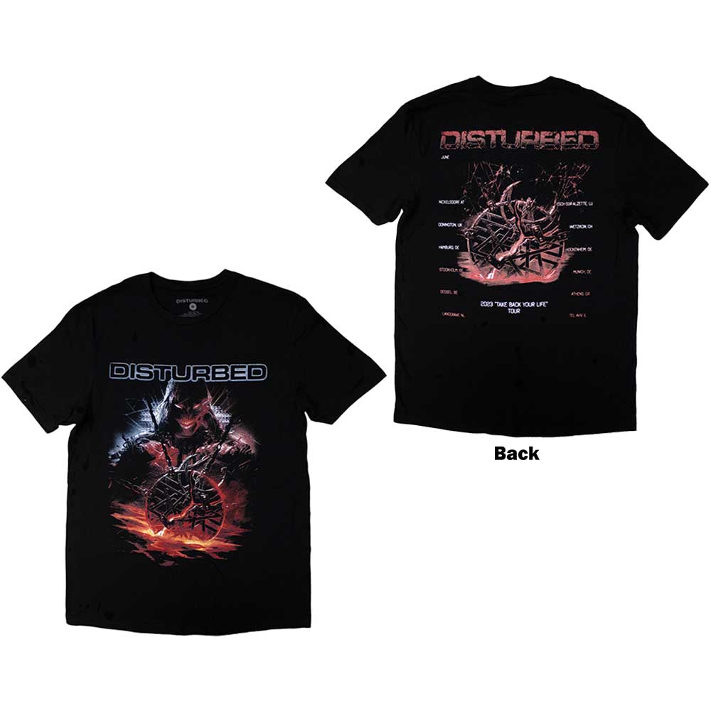 Disturbed Unisex T-Shirt: European Tour '23 Medallion (Back Print & Ex-Tour) (XX-Large)