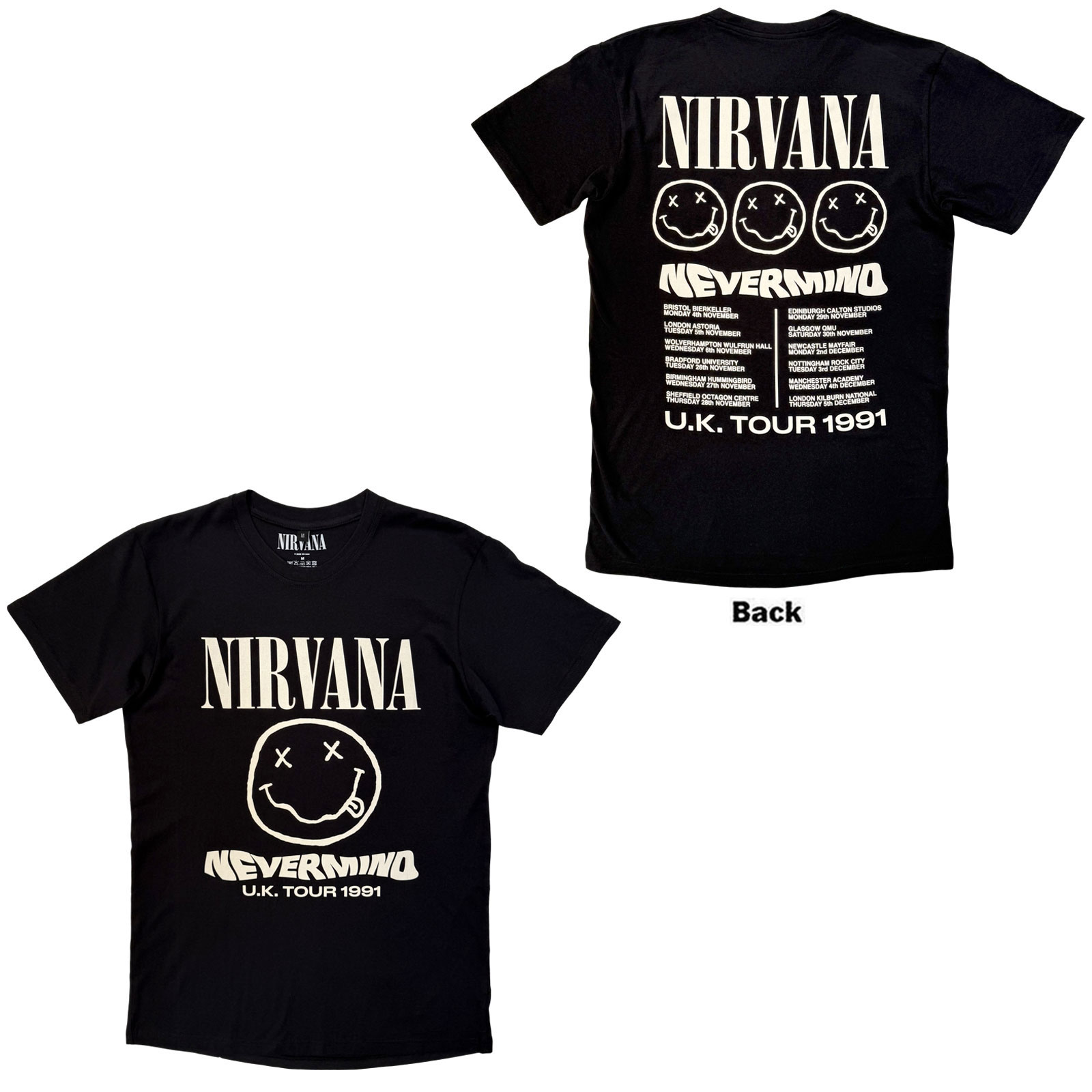 Nirvana Unisex Premium Carbon T-Shirt: Tour '91 (Black) (Back Print) - 3