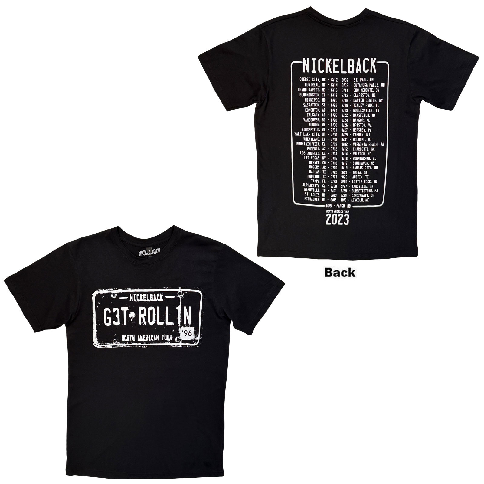 Nickelback Unisex Premium Carbon T-Shirt: Get Rollin' Tour (Black) (Back Print) - 3