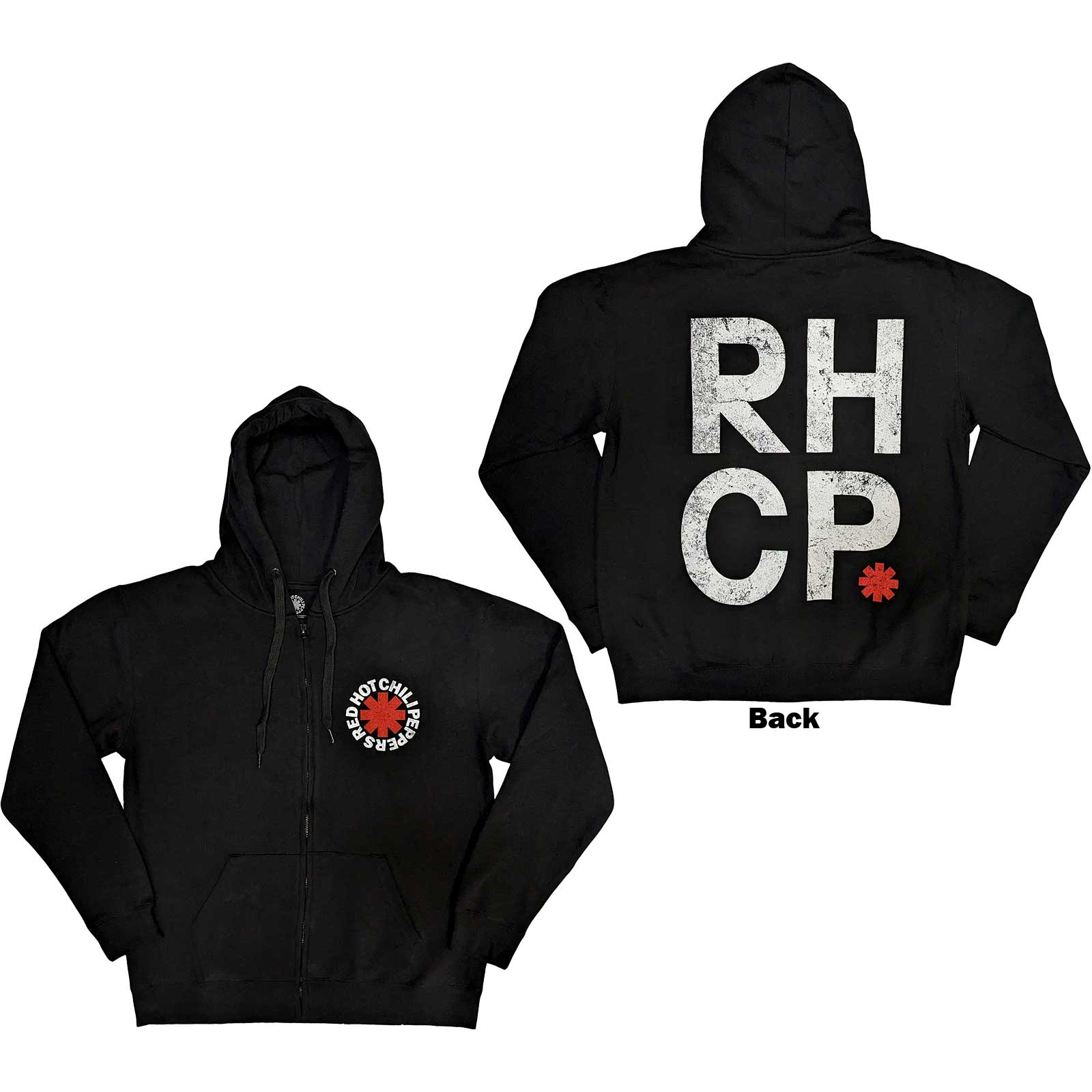 Red Hot Chili Peppers Unisex Zipped Hoodie: Red Asterisk (Back Print) (Medium)